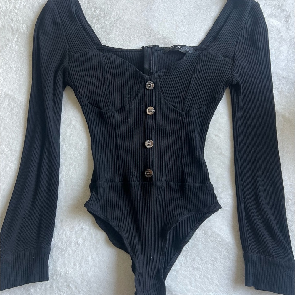 White Fox Boutique Black Ribbed Bodysuit